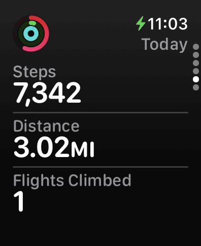 Apple Watch showing steps, distance, and flights climbed